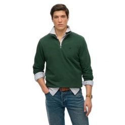Sweter z kołnierzem typu camionneur Superdry Preppy. Zielone swetry przez głowę męskie Superdry., na zimę, m, bez wzorów, bez kołnierzyka. Za 327.70 zł.