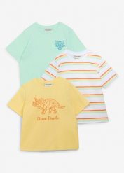 T-shirt z czystej bawełny organicznej (3 szt.). Żółte koszule dla chłopców bonprix, bez wzorów, z bawełny, bez kołnierzyka, bez ramiączek. Za 79.99 zł.