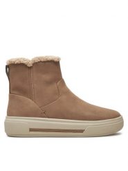 Clarks Botki Hollyhock Lane 26178840 Beżowy. Brązowe botki damskie Clarks, z nubiku, bez obcasa, na płaskiej podeszwie, bez zapięcia. Za 539.99 zł.