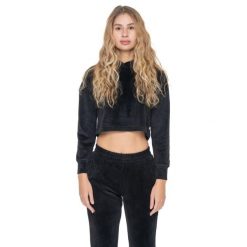 Leone 1947 Glam Winter Damen-Wintersweatshirt zum Überziehen, Samt, gestreift. Czarne bluzy sportowe damskie LEONE 1947 APPAREL, bez wzorów, z bawełny, bez kaptura, na fitness i siłownię. W wyprzedaży za 176.82 zł.