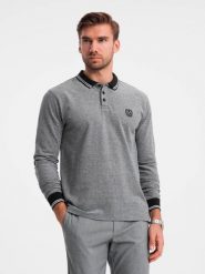 Melanżowy męski longsleeve polo z haftem czarny melanż V1 OM-POLS-0129 XXL. Czarne bluzki z długim rękawem męskie Ombre, m, bez wzorów, bez kołnierzyka. Za 151.28 zł.