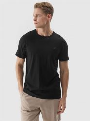 4F T-shirt regular gładki męski - czarny S. Czarne koszulki sportowe męskie 4f, m, bez wzorów, z bawełny, sportowe, bez kołnierzyka. W wyprzedaży za 39.99 zł.