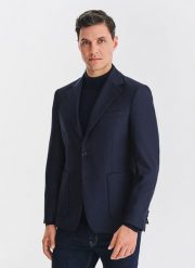 PAKO LORENTE - Granatowa marynarka jednorzędowa. Marynarki męskie Pako Lorente, bez wzorów, z wełny, casualowe. Za 1,099.99 zł.