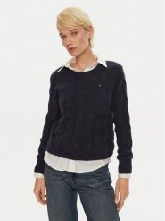 Tommy Hilfiger Sweter WW0WW43586 Granatowy Regular Fit. Niebieskie swetry damskie Tommy Hilfiger, xxl, bez wzorów, z wełny, bez kołnierzyka, bez ramiączek, bez kaptura. Za 649.99 zł.
