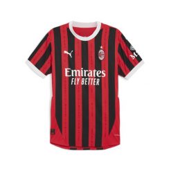 Męska autentyczna koszulka domowa AC Milan 24/25 PUMA For All Time Red Black. Czarne koszulki sportowe męskie Puma, m, bez wzorów, bez kołnierzyka, bez ramiączek, do piłki nożnej. W wyprzedaży za 381.10 zł.