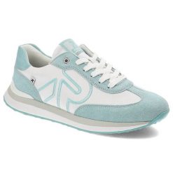 Niebieskie Sneakersy Rieker Modne Obuwie Damskie. Białe półbuty damskie Rieker, bez wzorów, eleganckie, bez obcasa, bez zapięcia. Za 365.99 zł.