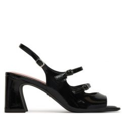 Sandały Tamaris. Czarne sandały damskie Tamaris, bez wzorów, bez obcasa, na słupku, bez zapięcia. Za 299.99 zł.