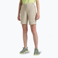 Spodenki trekkingowe damskie Jack Wolfskin Hikeout. Brązowe szorty sportowe damskie Jack Wolfskin, bez wzorów, sportowe, trekkingowe. Za 259.99 zł.