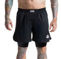 Spodenki Shorty MMA z leginsami czarne DBX Bushido. Czarne krótkie spodenki sportowe męskie DBX BUSHIDO, xl, bez wzorów, z materiału, na fitness i siłownię. Za 159.99 zł.