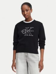 Calvin Klein Jeans Sweter LV047G322G Czarny Regular Fit. Czarne swetry damskie Calvin Klein Jeans, l, bez wzorów, z bawełny, bez kołnierzyka, bez ramiączek, bez kaptura. Za 449.99 zł.