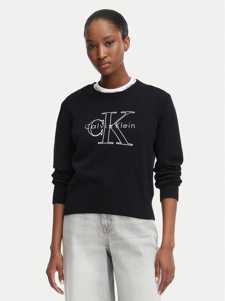 Calvin Klein Jeans Sweter LV047G322G Czarny Regular Fit. Czarne swetry damskie Calvin Klein Jeans, l, bez wzorów, z jeansu, bez kołnierzyka, bez ramiączek, bez kaptura. Za 449.99 zł.