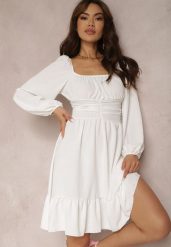 Biała Sukienka Megadia. Białe sukienki damskie Renee, na imprezę, bez wzorów, klasyczne, bez kołnierzyka, bez ramiączek, mini, dopasowane. Za 89.99 zł.