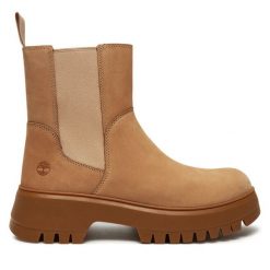 Sztyblety Timberland. Brązowe botki damskie Timberland, bez obcasa, na płaskiej podeszwie, bez zapięcia. Za 639.99 zł.