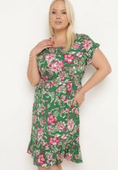 Zielona Bawełniana Sukienka w Kwiaty o Pudełkowym Fasonie ze Sznurkiem w Talii Risallise. Zielone sukienki damskie Born2be, na imprezę, l, bez wzorów, z bawełny, retro, bez kołnierzyka, bez ramiączek, midi, dopasowane. Za 54.99 zł.