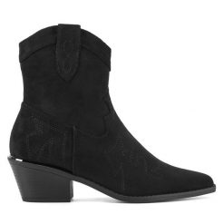 Kowbojki DeeZee. Czarne botki damskie DeeZee, bez obcasa, na słupku, bez zapięcia. Za 179.99 zł.