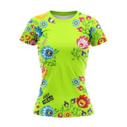 Koszulka do biegania Och Zielony Folk damska krótki rękaw. Zielone koszulki sportowe damskie JUST HERO, bez wzorów, sportowe, bez kołnierzyka. Za 99.00 zł.