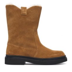 Botki BOSS. Brązowe botki damskie Boss, bez obcasa, na płaskiej podeszwie, bez zapięcia. Za 1,349.00 zł.