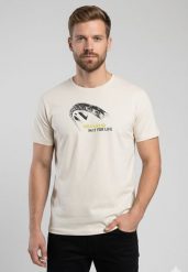 T-shirt z printem T-INIT. Białe t-shirty męskie Volcano, l, bez wzorów, z bawełny, klasyczne, bez kołnierzyka. Za 69.99 zł.