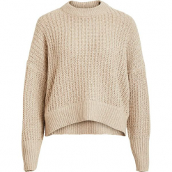 Sweter "Camper" w kolorze beżowym. Brązowe swetry damskie Vila & Co., ze splotem, z okrągłym kołnierzem. W wyprzedaży za 108.95 zł.