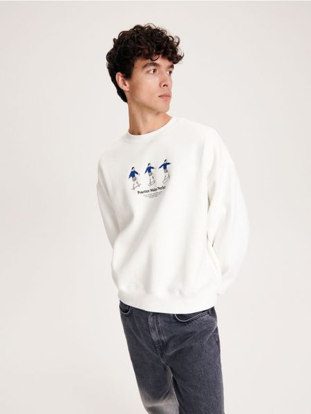 Bluza z nadrukiem - złamana biel. Bluzy damskie Reserved, l, bez wzorów, z bawełny, bez kaptura. Za 169.99 zł.