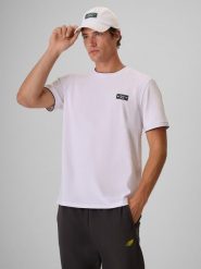 4F T-shirt regular gładki męski - biały L. Białe t-shirty męskie 4f, l, bez wzorów, z bawełny, klasyczne, bez kołnierzyka. Za 69.99 zł.