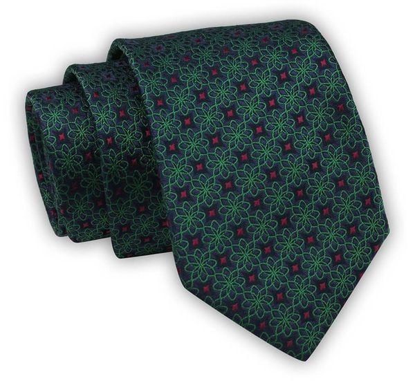 Krawat Alties (7 cm) - Zielony w Geometryczny Wzór. Zielone krawaty i muchy Alties, bez wzorów, z tkaniny, eleganckie. Za 55.00 zł.