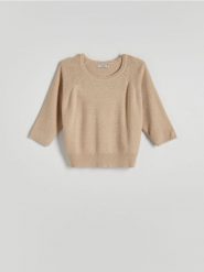 Gładki sweter - beżowy. Brązowe swetry damskie Reserved, l, bez wzorów, z dzianiny, bez kołnierzyka, bez ramiączek, bez kaptura. W wyprzedaży za 39.99 zł.