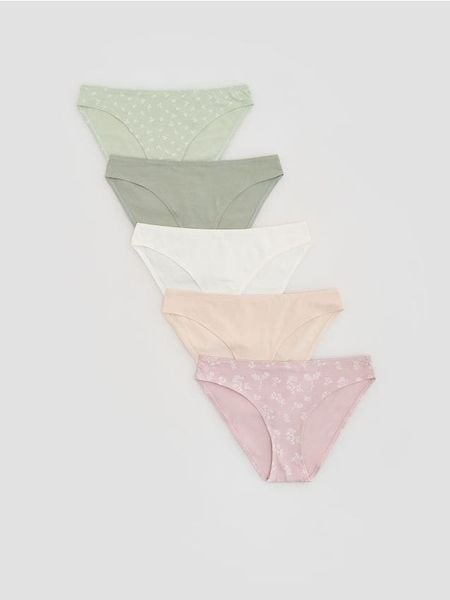Bawełniane majtki figi 5 pack - jasnozielony. Zielone figi damskie Reserved, l, bez wzorów, z bawełny. Za 79.99 zł.