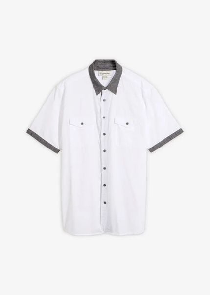 Koszula z krótkim rękawem, 2 w 1. Białe koszule męskie bonprix, m, bez wzorów, bez kołnierzyka, bez ramiączek. Za 47.99 zł.