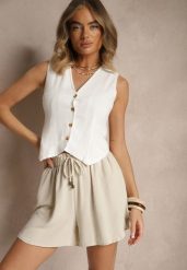Beżowe Szorty High Waist o Luźnym Kroju Mevaluna. Brązowe spodenki dla dziewczynek Renee, bez wzorów, z podwyższonym stanem. Za 34.99 zł.