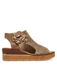 Rieker Sandały 63791-60 Brązowy. Brązowe sandały damskie Rieker, bez wzorów, z materiału, bez obcasa, na koturnie, bez zapięcia. Za 359.99 zł.