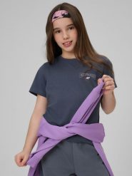 4F T-shirt regular z nadrukiem dziewczęcy - czarny 134 (8-9 lat). Szare t-shirty i topy dla dziewczynek 4f, bez wzorów, z bawełny, bez ramiączek. Za 59.99 zł.