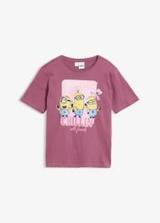 T-shirt z czystej bawełny, z kultowym motywem Minionka. Fioletowe t-shirty i topy dla dziewczynek bonprix, bez wzorów, z bawełny, bez ramiączek. Za 64.99 zł.