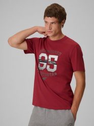 4F T-shirt regular z nadrukiem męski - czerwony XXL. Czerwone t-shirty męskie 4f, m, bez wzorów, z bawełny, klasyczne, bez kołnierzyka. Za 79.99 zł.