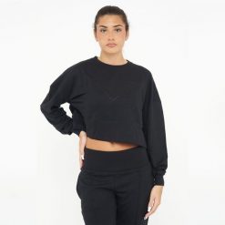 Krótka sportowa bawełniana bluza F ESSENCE czarna. Czarne bluzy damskie Legea, l, bez wzorów, z bawełny, bez kaptura. Za 92.00 zł.