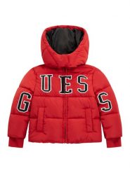 Guess Kurtka zimowa N5BL01 WB240 Czerwony Regular Fit. Czerwone buty zimowe chłopięce Guess, z aplikacjami, z syntetyku, bez zapięcia. Za 279.99 zł.