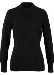 Sweter basic ze stójką, z bawełny z recyklingu. Fioletowe swetry damskie bonprix, bez wzorów, z bawełny, bez kołnierzyka, bez ramiączek, bez kaptura. Za 64.99 zł.