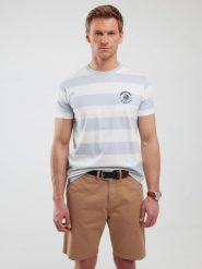 Koszulka męska w paski biało-niebieska Remir 400. Niebieskie t-shirty męskie Big Star, na lato, l, z aplikacjami, z bawełny, retro, bez kołnierzyka. W wyprzedaży za 79.99 zł.