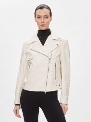 Boss Ramoneska Sajina 50505622 Beżowy Slim Fit. Brązowe kurtki damskie Boss, bez wzorów, ze skóry, bez kaptura. Za 1,769.00 zł.