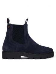 Tommy Hilfiger Sztyblety Th Monogram Suede Chelsea Boot FW0FW09563 Granatowy. Niebieskie botki damskie Tommy Hilfiger, ze skóry, bez obcasa, na płaskiej podeszwie, bez zapięcia. Za 649.99 zł.