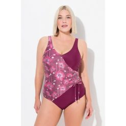 Damski Strój kąpielowy błyszczące kwiaty w kopertowym stylu miękkie miseczki. Fioletowe kostiumy jednoczęściowe damskie Ulla Popken, plus size, bez wzorów, z materiału, sportowe, plus size, do pływania. Za 294.99 zł.