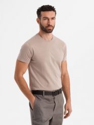 Klasyczny T-shirt męski bawełniany BASIC - piaskowy V11 OM-TSBS-0236 XXL. T-shirty męskie Ombre, m, bez wzorów, z bawełny, klasyczne, bez kołnierzyka. Za 60.50 zł.