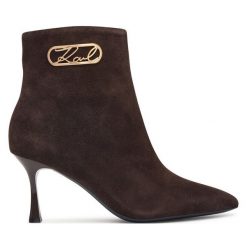 Botki KARL LAGERFELD. Brązowe botki damskie KARL LAGERFELD, bez obcasa, na szpilce, bez zapięcia. Za 964.99 zł.