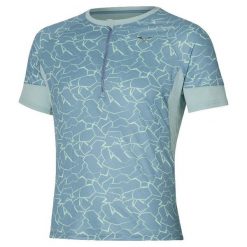 Koszulka Mizuno Graphic. Niebieskie koszulki sportowe męskie Mizuno, bez wzorów, bez kołnierzyka, bez ramiączek, do biegania. Za 282.00 zł.