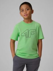 T-shirt bawełniany chłopięcy 4F 4FJRSS26TTSHM3599. Czarne t-shirty dla chłopców 4f, bez wzorów, z bawełny, bez ramiączek. Za 34.99 zł.