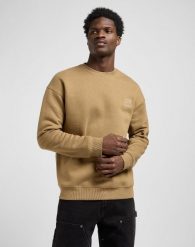 MESKA BLUZA LEE WW ESSENTIAL CREW DARK KHAKI 112372357. Brązowe bluzy męskie Lee, s, bez wzorów, bez kaptura. Za 169.99 zł.