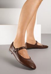 Jasnobrązowe Balerinki Vices ze Skórzaną Wkładką i Paskiem Vikiseme. Brązowe baleriny damskie Born2be, bez wzorów, eleganckie, bez obcasa. Za 59.99 zł.