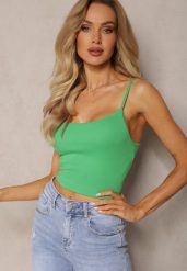 Zielony Top z Regulowanymi Ramiączkami i Prążkami Wilhelma. Zielone bluzki damskie Renee, l, bez wzorów, z materiału, casualowe, bez kołnierzyka, bez ramiączek. Za 14.99 zł.