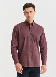 PAKO LORENTE - Bordowa koszula w geometryczny wzór. Czerwone koszule męskie Pako Lorente, na jesień, m, bez wzorów, z bawełny, bez kołnierzyka, bez ramiączek. Za 299.99 zł.