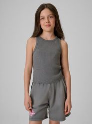 4F Koszulka bez rękawów z prążkowanej dzianiny dziewczęca - szara 152 (11-12 lat). Szare t-shirty i topy dla dziewczynek 4f, bez wzorów, z dzianiny, bez ramiączek. Za 39.99 zł.
